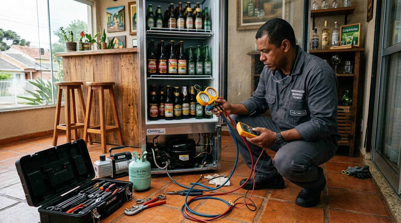 Técnico de conserto de cervejeira em residência em Canoas‑RS